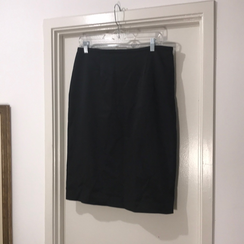 Adrianna Papell black silky shiny pencil skirt.